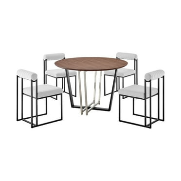 Joana Anastasia 5 Piece Round Dining Set with Light Gray Fabric