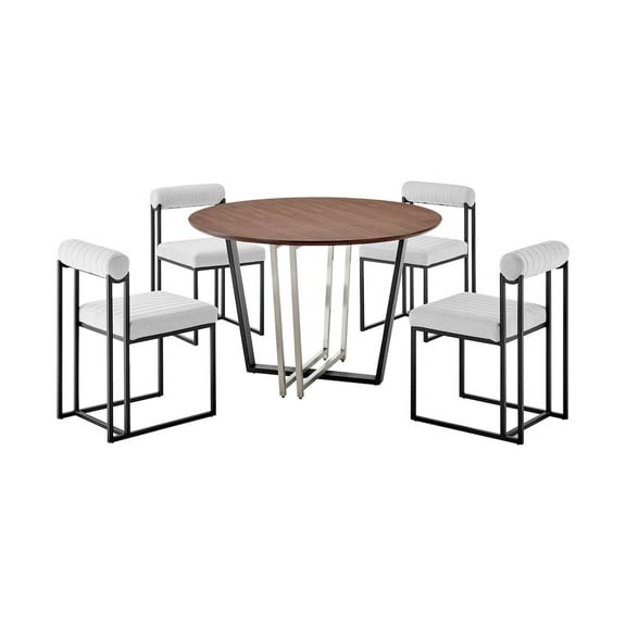 Joana Anastasia 5 Piece Round Dining Set with Light Gray Fabric