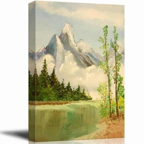 wall26 Beautiful Scenery of Mountain and Lake Nature Landscape at Day Time - Giclee Print Canvas Wall Art Oil Painting Reproduction Modern Home Art Ready to Hang - 24" x 36"