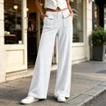 thumbnail image 2 of Women's Casual Fashion Solid Color Waffle Knit Pants with Zipper Button and Pockets White, 2 of 7