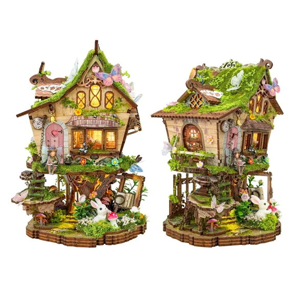 Strucwood DIY Book Nook Kit Rowan's Treehouse: Fairy Tree House, LED Lights, 3D Puzzle Gift for Adults（SQ-80）