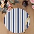 thumbnail image 3 of Navy Blue Stripe Round 15 Inch Placemats Set of 6, Geometric Grey White Vertical Striped HeatResistant Non Slip Place Mats for Dining Table, Wipeable Braided Kitchen Table Mats for Housewarming, 3 of 9