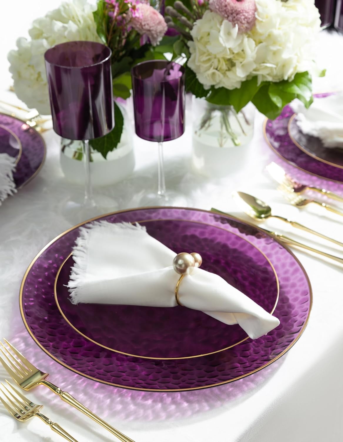PLASTICPRO 64-piece Purple Hammered Plastic Plates Combo Set