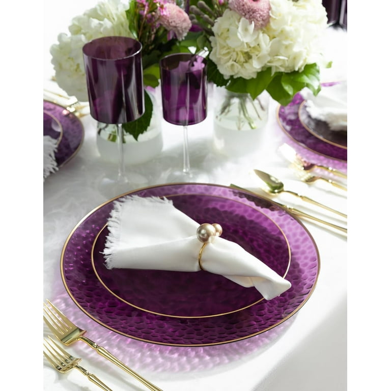 PLASTICPRO 64-piece Purple Hammered Plastic Plates Combo Set