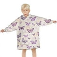 thumbnail image 3 of Beige Butterfly Pattern Blanket Hoodies for Kids 6-13YR Oversize Wearable Blanket Hoodies for Boys Girls Teens, 3 of 7