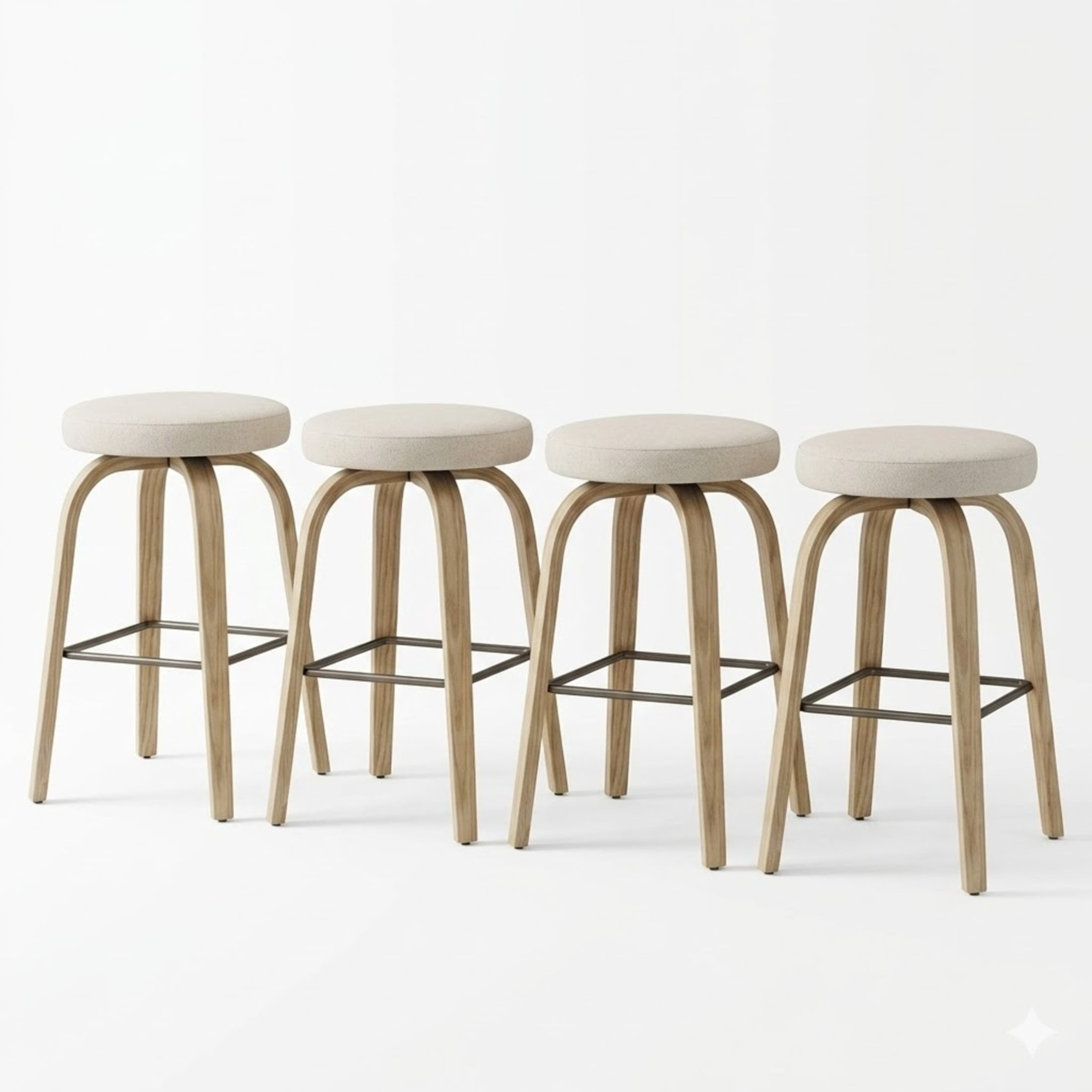 Noble House Florin 30" Swivel Backless Counter Height Bar Stools with Upholstered Seat & Bentwood Legs, Beige, Set of 2