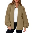 thumbnail image 7 of Womens Zip Up Jacket No Hood Casual Spring Fall Lightweight Oversized Bomber Jacket Trendy Hoodless Sweat Jacket 2XL, 7 of 7