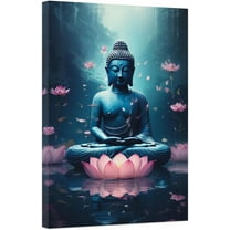 Large Buddha Statue Canvas Wall Art Buddha Statue Meditating on Lotus Zen Wall Decor for Home Decor Framed(Buddha-2 12 * 18inch)