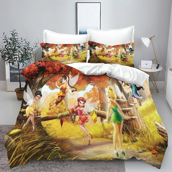 Tinker Bell Duvet Cover Twin Size - Duvet Cover Set with Zipper Closure, 3 Pieces Soft & Breathable Bedding Set Include 1 Tinker Bell Duvet Cover and 2 Pillow Shams