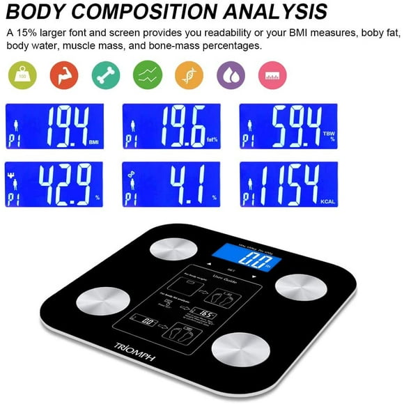 Triomph Body Fat Scale, Digital Bathroom Scale Body Composition Analyzer with Backlit LCD for Body Weight, Fat, Water,