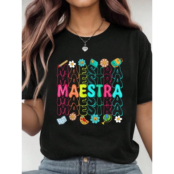 100% Cotton Groovy Maestra Spanish Teacher Welcome Back To School T-Shirt