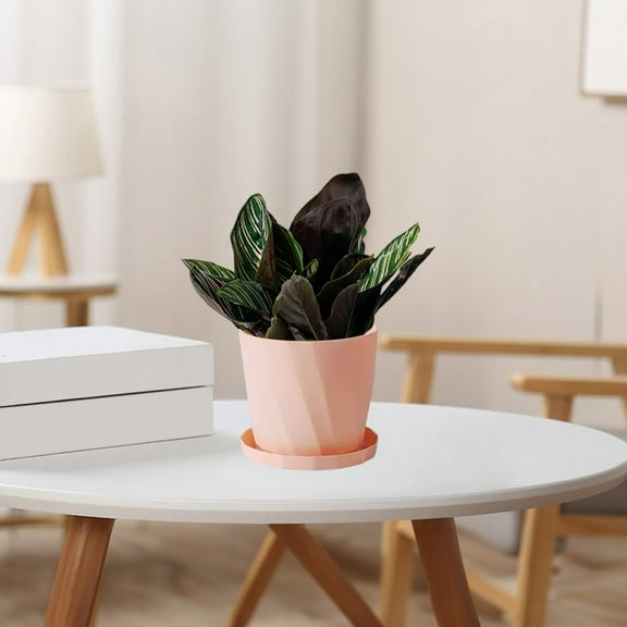 Scandinavian Style Resin Green Plant Flower Pots with Saucer - Thickened Long Lasting Plastic Imitation Ceramic Planters in Multiple Sizes with Drainage Holes