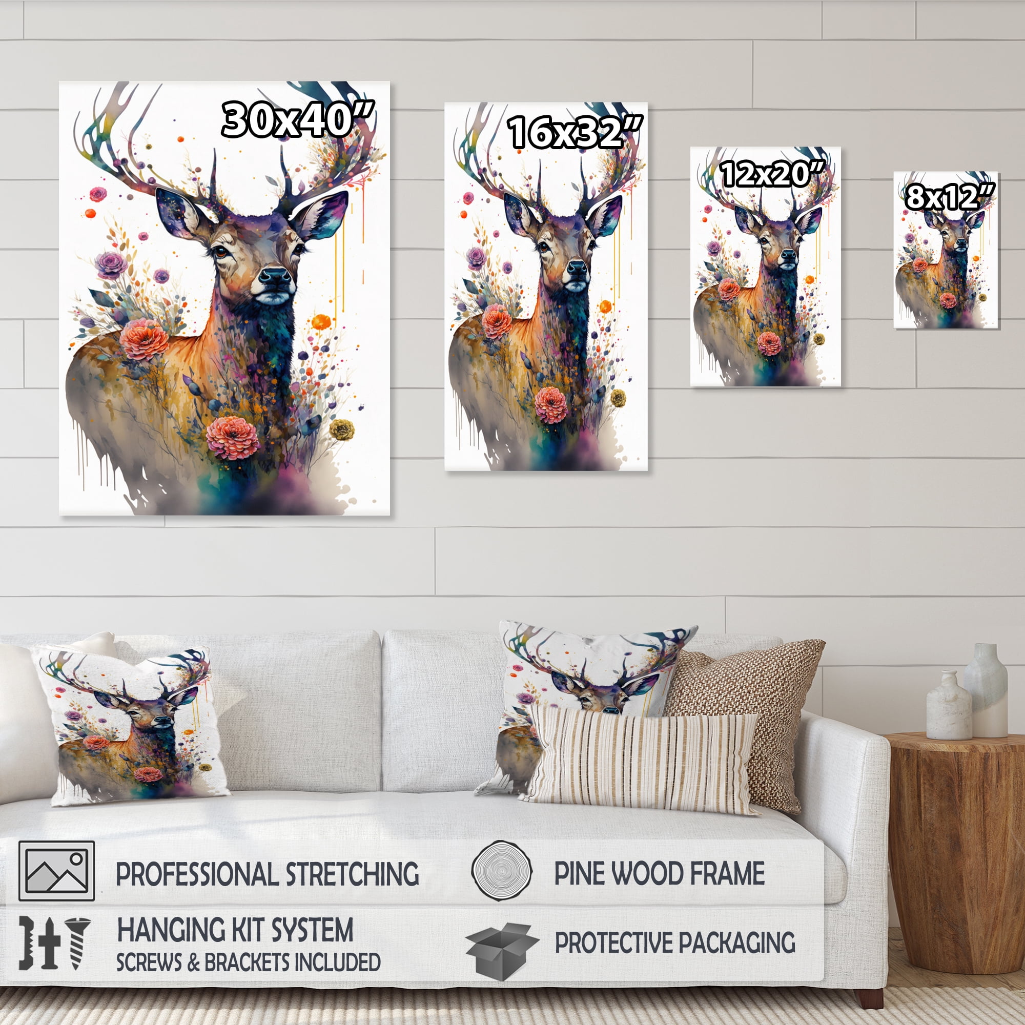 Designart Cute Deer Floral Art I Canvas Wall Art