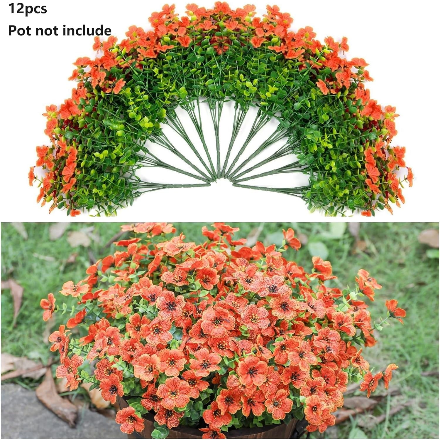 Artificial Faux Plants Flowers Outdoor Spring Decoration, 12 Bundles Fake Silk Colorful Daisy Eucalyptus Realistic UV Resistant for Outside Home Planter Porch Patio Window Yard Decor (Mix)
