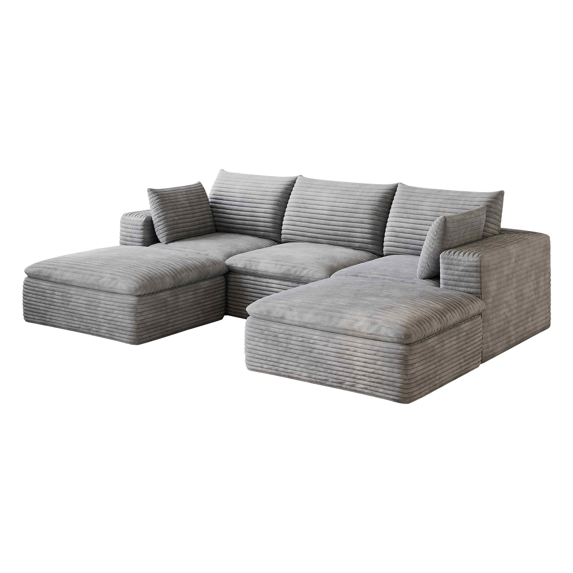 MAYEERTY 102.4 Inch Cloud Modular Sofa, Corduroy Deep Seat Couch with Double‑Layer Removable Cushions, No‑Assembly DIY Combination Sponge Sofa for Living Room Bedroom Conference Room Apartment