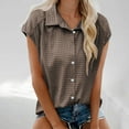 thumbnail image 2 of Women's Plaid Button Down Shirt Short Sleeve Turndown Collar Blouse Top Casual Loose Fit Lightweight Breathable Summer Vacation Fashion | CSEONE,Brown XL, 2 of 9