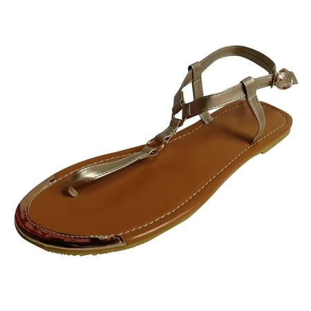 

Pgeraug womens slippers Summer Womens Flip-Flops Open Toe Casual Shoes Flats Comfortable Roman Sandals mens slippers Gold 38