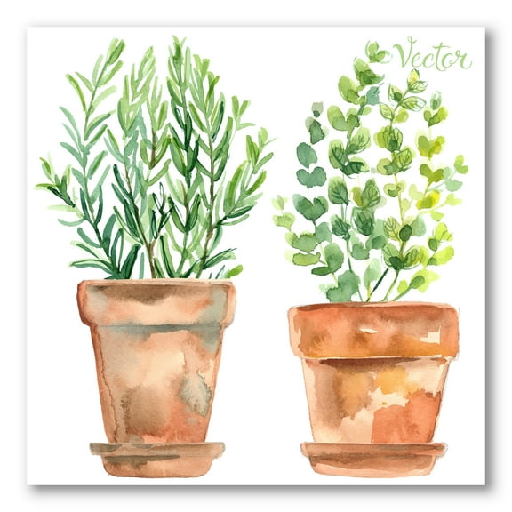 Two Green House Plants In Orange Cly Pots 16 in x 16 in Painting Canvas Art Print, by Designart