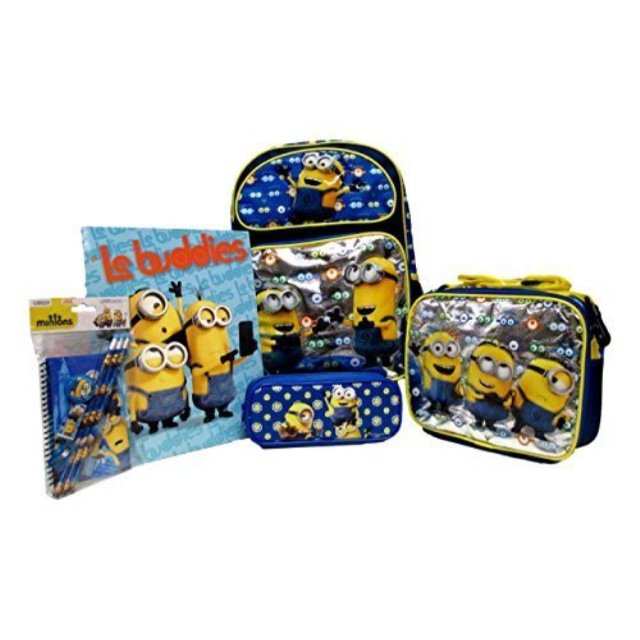 bag2school despicable me minions large 16" rolling backpack, lunch