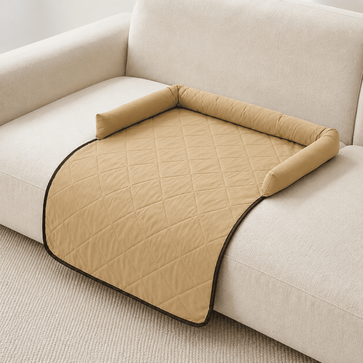 Thin-Khaki Small(31.5 Lx23.62 Wx5.91 Th) Dog Bed Mat with Neck & Head Support for Small and Medium Pets