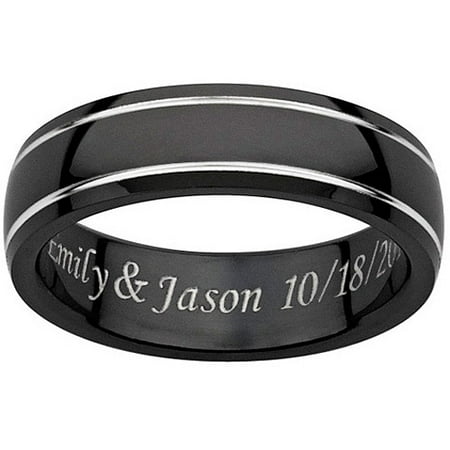 Personalized Men39;s Engraved Black Titanium Grooved Band 
