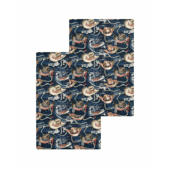 Blue Cowboy Kitchen Dish Towels for Drying Dishes Set of 2, Country Western Vintage Waffle Weave Microfiber Terry Hand Tea Bathroom Towels Quick Dry & Absorbent Towel 15.7x23.6
