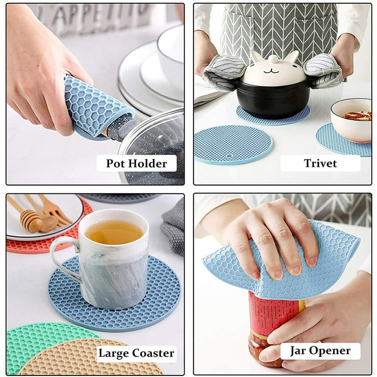 Super thick 12 color Silicone Pot Holder and Oven Mitts, Multipurpose  Non-Slip Insulation Honeycomb Rubber Hot Pads Trivet,kitchen solid color  anti scalding meal mat / TPR environmental protection material bowl mat,  Heat