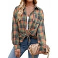thumbnail image 3 of MOSHU Flannel Shirts for Women Casual Plaid Womens Tops Long Sleeve Button Down Shirts Curved Hem Blouses, 3 of 6