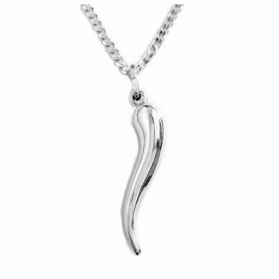Ritastephens Sterling Silver Large Italian Horn Curb Chain Necklace 24"