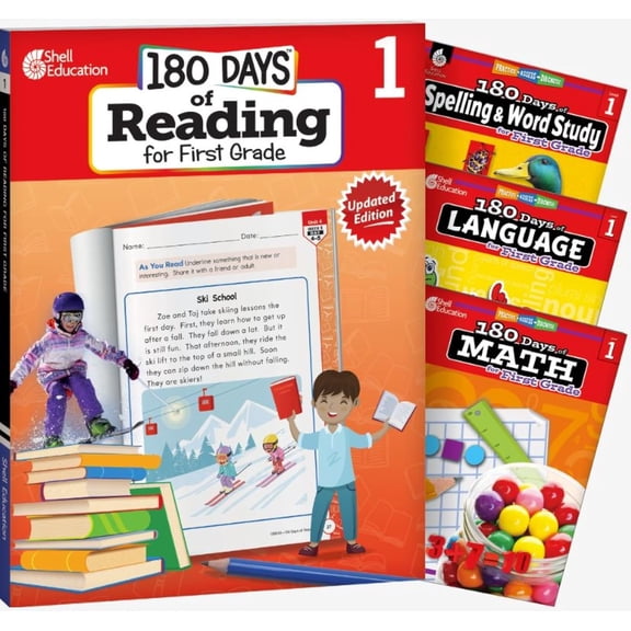 180 Days™: Reading, Spelling, Language, & Math Grade 1: 4-Book Set