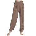 thumbnail image 4 of Sakmal Workout Pants for Women Joggers Plus Size Plaeted High Waisted Yellow Full Length Solid Pants with Pockets, 4 of 5