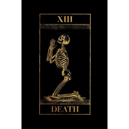 Death : Vintage Death Tarot Card - Praying Skeleton - Black and Gold Bullet Journal Dot Grid