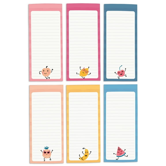 Inkdotpot Pack of 6 Funny Magnetic Dry Erase List For Fridge, Wipe Clean w/ NoStain, Quick Notes Shopping & Grocery List Whiteboard for Fridge, 8.75" x 3.8"(Dancing Fruits)