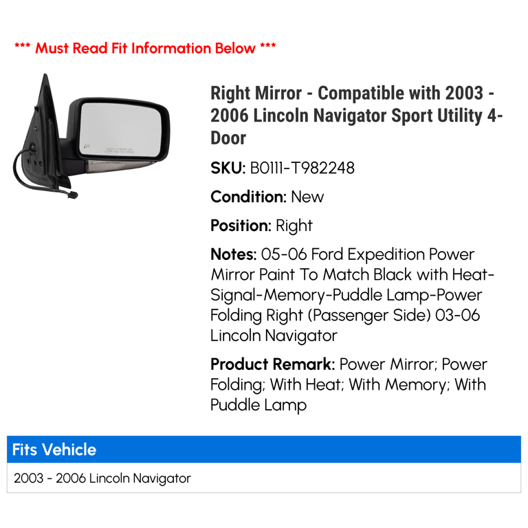 Brock Right Side Power Mirror – Fits 2003-2006 Lincoln Navigator (74JN75X)