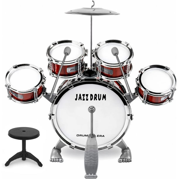 Shayson Toddler Drum Kit Jazz Drum Set 5 Drums with Stool Mini Band Rock Set for 36 Years Old