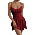 thumbnail image 3 of Women'S Tie Back Spaghetti Strap Mini Dress Tiered Ruffle Fit and Flared A Line Cute Short Party Dress Wine Red L, 3 of 9