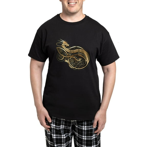 CafePress - Gold Norse Dragon Men's Dark Pajamas - Men's Dark Loose Fit Cotton Pajama Set