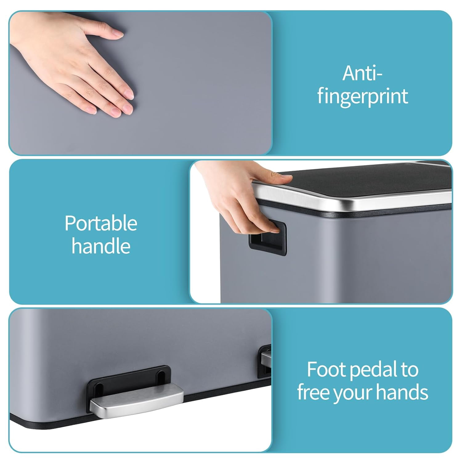 LAZY BUDDY 16 Gallon Kitchen Trash Can with Double Compartments, Stainless Steel Step Garbage Can with Lid & Inner Buckets for Recycling