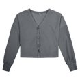 thumbnail image 4 of Cotton Ladies V-neck Fashion Design Loose Solid Color Casual Cardigan, 4 of 5