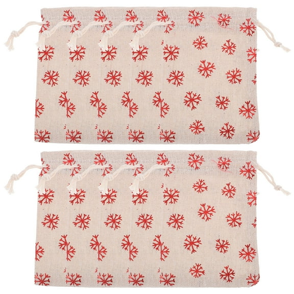 10 Pcs Christmas Drawstring Fabric Pouches Xmas Candy Bags Holiday Treat Bags