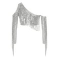 thumbnail image 4 of vastwit Girls Sequin Irregular Crop Top Tassels Off Shoulder Long Sleeve Dance Shirts for Performance Silver 6, 4 of 7