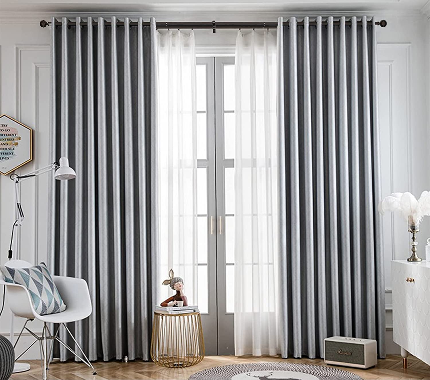 eTeckram 1" Double Curtain Rod with Sable Finials and holdbacks (84‘’-120‘’, Bronze gold)