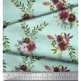 thumbnail image 3 of Soimoi Green Cotton Cambric Fabric Leaves & Faith Rose Floral Print Fabric by the Yard 58 Inch Wide, 3 of 3
