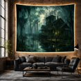 thumbnail image 6 of Farmhouse Beside a Foggy Swamp with Windmill and Bridge, Eerie Rustic for Nature Lovers, Wetland Home Decor, Housewarming Gift, Tapestry Wall Hanging for Bedroom and Den, 6 of 7