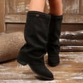 thumbnail image 6 of Women's Slouchy Mid Calf Boots, Buckle Decor Flock Stacked Low Block Heel Boots for Fall Winter Casual Wear, 6 of 8