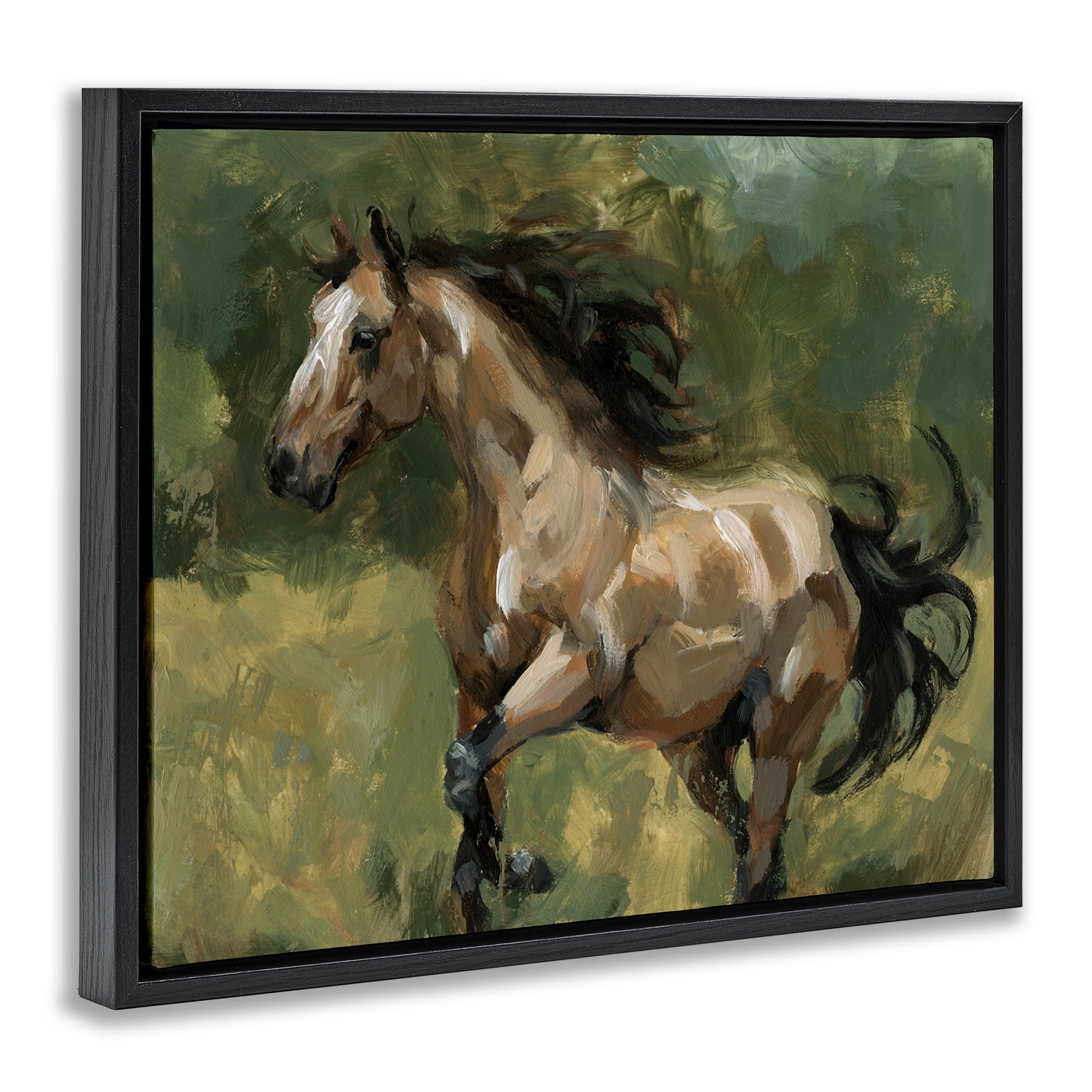 Stupell Industries Brown Mare Painting Animals Painting Black Floater Framed Canvas Art Print Wall Art, 21 x 17
