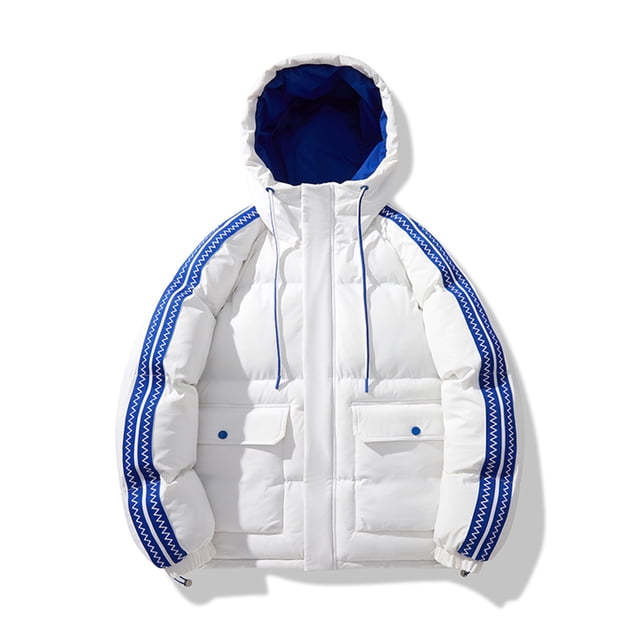 Xuniizn Puffer Jacket Men, Button Pockets Drawstring Color Block Baseball Hooded Windbreaker Jackets, Soft Comfortable Insulated Trendy Outdoor Winter Casual Down Coats
