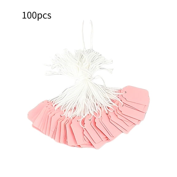 SLUOHZXI 100 PCS Small Price Tags with String Attached, Pink Kraft Paper Blank Hang & Gift Tags for Clothing Jewelry Retail Yard Sale Pricing & Labeling （1.89”x 0.79”）