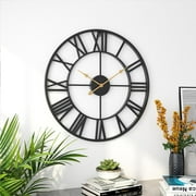 Large Metal Wall Clock 24 Cutout Decorative wall clocks Analog Clocks for Living Room Steampunk Black