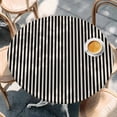 thumbnail image 2 of Black Striped Round Tablecloth, Fitted Table Cover with Elastic for 36"-44" Round Tables, Modern Simple Farmhouse Beige Vintage Table Cloth Outdoor Indoor Dinning Party Waterproof Tablecloths, 2 of 7